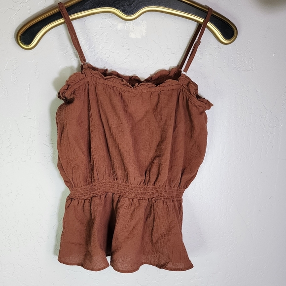 Grade and Gather Brown Clay Gauzy Smocked Spaghetti Strap Tank Size Medium - Picture 3 of 8